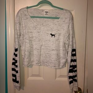 Victoria’s Secret PINK Cropped Top, Size: L, Color: Heather Grey/Black